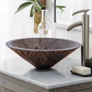 Narcist brown marble V-shape tapered sink vessel, 16-inch diameter, 6-inch height, Villohome