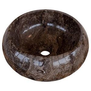 Narcist brown marble vessel sink by Villohome, round and high-gloss polished
