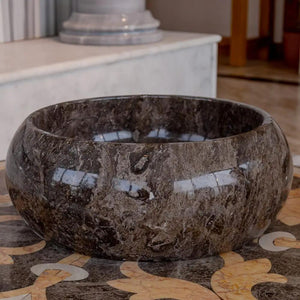 Narcist brown marble vessel sink, high-gloss polished, Villohome.