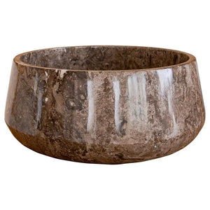 Narcist brown marble vessel sink, high-gloss polished, 16 in diameter by 6.5 in high