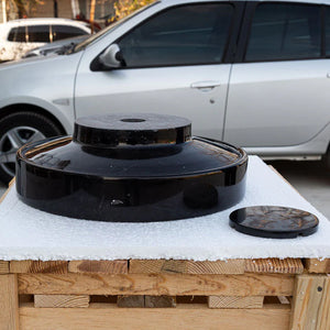 Toros black marble vanity sink with center drain cap and matching cap, Villohome stone sink 16 dia x 6 height