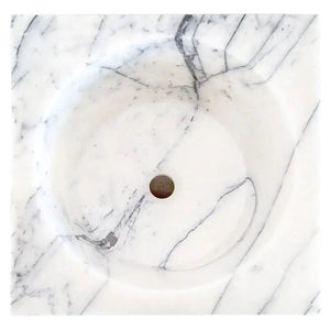Villohome white marble pedestal sink, Natural Stone New York, cone-shaped stand-alone design