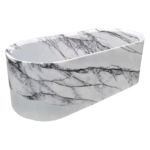 New York Marble Bathtub by Villohome, white marble with gray veining, 32x73x24 in