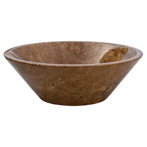 Noce Brown travertine powder-room bathroom sink by Villohome, V-shaped tapered bowl, 16-inch diameter, 6-inch high.