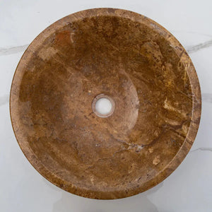 Villohome Noce Brown Travertine round powder-room bathroom sink, vessel with central drain