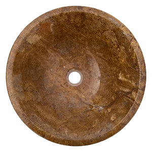 Noce Brown travertine round powder-room sink, brown stone vessel with centered drain