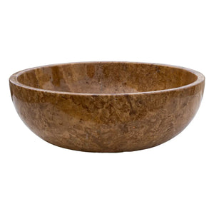 Noce Brown travertine stone above-vanity bathroom sink bowl, polished, 16in dia x 6in high, Villohome