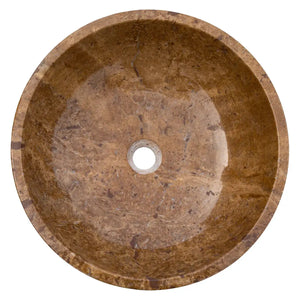 Villohome Noce Brown Travertine bathroom sink, round 16-inch above-vanity stone basin, polished