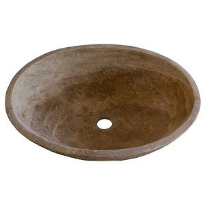 Villohome Noce Brown Travertine oval above-vanity bathroom sink, 16x21x6 inches