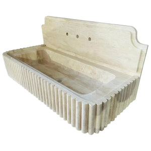 Vanity sink, Oasis beige travertine, wall-mount, fluted exterior, 16x36x6 in