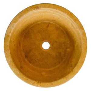 Villohome Oasis Gold travertine bathroom sink, round above-vanity vessel in honed natural stone.
