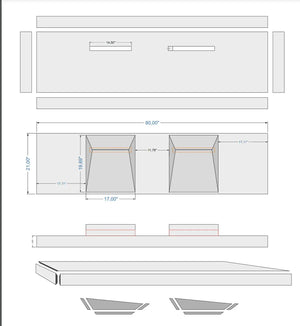 Villohome Imperial white marble double sink vanity, wall-mount bathroom sink, 80 in long, 21 in wide, 8 in high