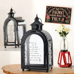 11'' High Memorial Lantern (Black) decorative candle lantern by JHY DESIGN, black metal with intricate glass panels.