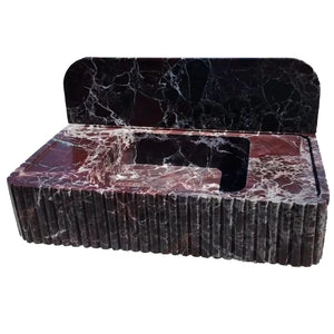 Rosso Levanto marble wall-mount bathroom sink by Villohome with fluted front and 8in backsplash