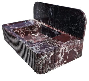 Rosso Levanto marble wall-mount bathroom sink with fluted front and 8-inch backsplash by Villohome