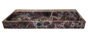 Villohome Rosso Levanto marble rectangular wall-mount sink, red burgundy with white veining, 48 in long.