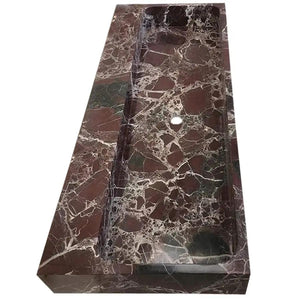 Villohome Rosso Levanto Marble rectangular wall-mount bathroom sink, brown and white veined stone