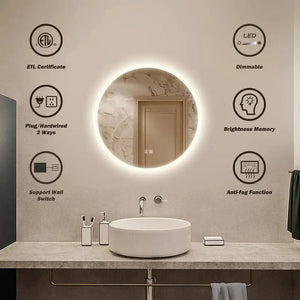 HAUSVITA round LED bathroom vanity mirror with dimmable lights