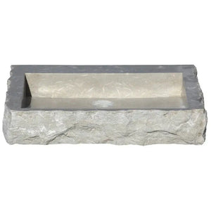 Seagrass Rustic Limestone rectangular bathroom sink, above-vanity stone basin with rough exterior for above-counter use