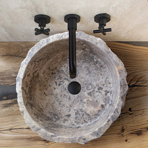 Villohome silver travertine rustic stone vessel sink for above-vanity bathroom, 16x6 in