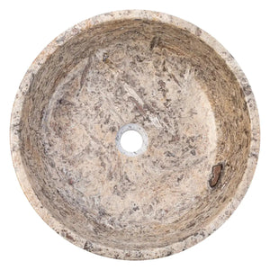 Stone sink Villohome Silver Latte travertine, round above-counter bathroom sink, polished, 16" diameter