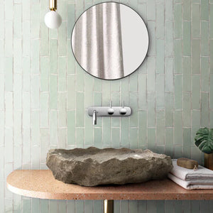 Silver travertine rustic natural stone above-vanity sink, random shape
