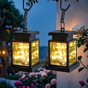 Set of 6 JHY DESIGN solar lantern lights; retro outdoor hanging lamps with warm glow.