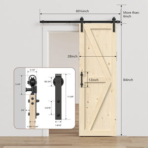 Solid pine barn door with track kit by HAUSVITA; natural finish and black hardware