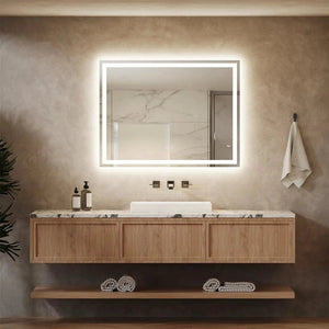 HAUSVITA Standard Center Glow LED Bathroom Mirror with illuminated double frame above marble vanity