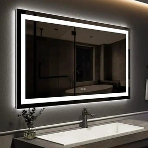 HAUSVITA Standard Center Glow LED bathroom mirror with backlit white frame above the sink