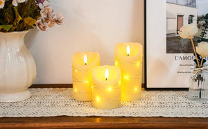 Set of 3 JHY DESIGN flickering flameless LED candles with warm yellow wax look
