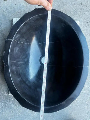 Toros Black Rustic Marble oval bathroom sink by Villohome, 17 in L x 14 in W x 6 in H, black with white veining