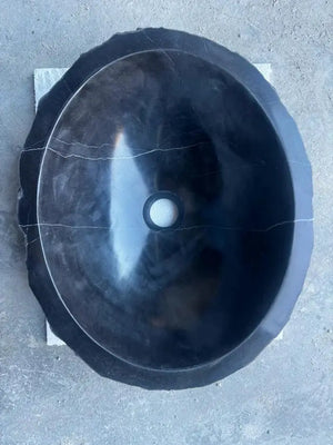 Toros black rustic marble oval bathroom sink for above-vanity by Villohome, 17 L x 14 W x 6 H in
