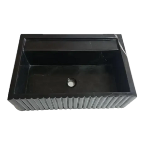 Toros black marble rectangular wall-mount bathroom sink with fluted exterior and drain hole