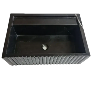 Villohome Toros black marble rectangular wall-mount bathroom sink with fluted exterior