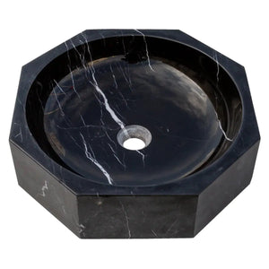 Toros black marble octagonal above-vanity bathroom sink, polished basin with central drain
