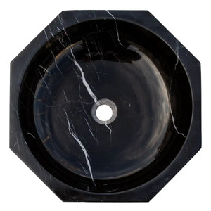 Toros black marble octagonal above-vanity bathroom sink, polished with white veining by Villohome