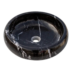 Villohome Toros Black Marble bathroom vessel sink, round above-vanity basin with white veining