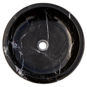 Toros Black Marble vanity vessel sink by Villohome, round 16-inch polished black stone bathroom basin with drain