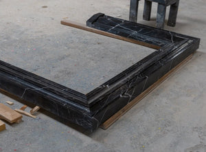Toros Black Marble fireplace mantel by Villohome, polished hand-carved.