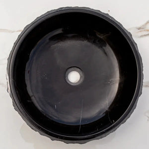 Villohome Toros black marble rustic round bathroom sink, stone vanity basin, 16-inch diameter.