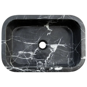 Toros black marble rectangular wall-mount bathroom sink with rounded edges and central drain