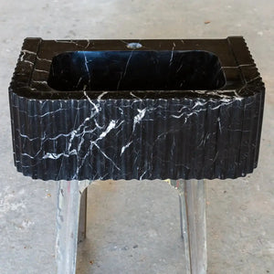 Toros Black Marble rectangular wall-mount bathroom sink, polished finish, 12x19 inches, by Villohome.