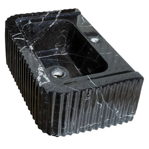 Toros black marble rectangular wall-mount bathroom sink, Villohome, polished finish, 12W x 19L x 7H
