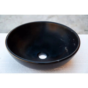 Villohome Toros black natural stone marble bathroom sink bowl, semi-polished, 16-inch diameter