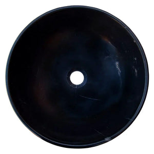 Toros Black natural stone marble round bathroom sink for above-vanity by Villohome; semi-polished, 16 inches diameter