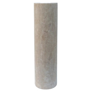 Troia Light Travertine pedestal sink, honed and filled, beige stone column, 33.5 inches high