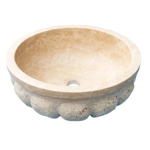 Vessel sink in Troia Light travertine, pumpkin-shaped bathroom stone by Villohome
