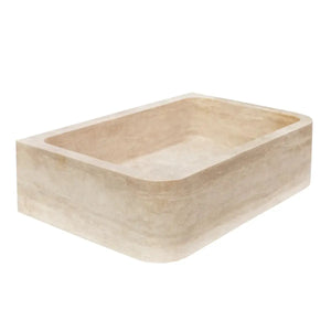 Troia Light Travertine rectangular farmhouse kitchen sink, beige stone, 18x27.5 inches, Villohome