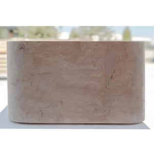Troia Light Travertine rectangular farmhouse kitchen sink, honed finish